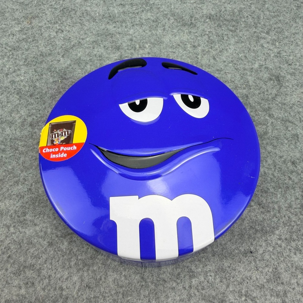M&M's Blue Character Round Tin Container Empty Collectible Candy Storage Box